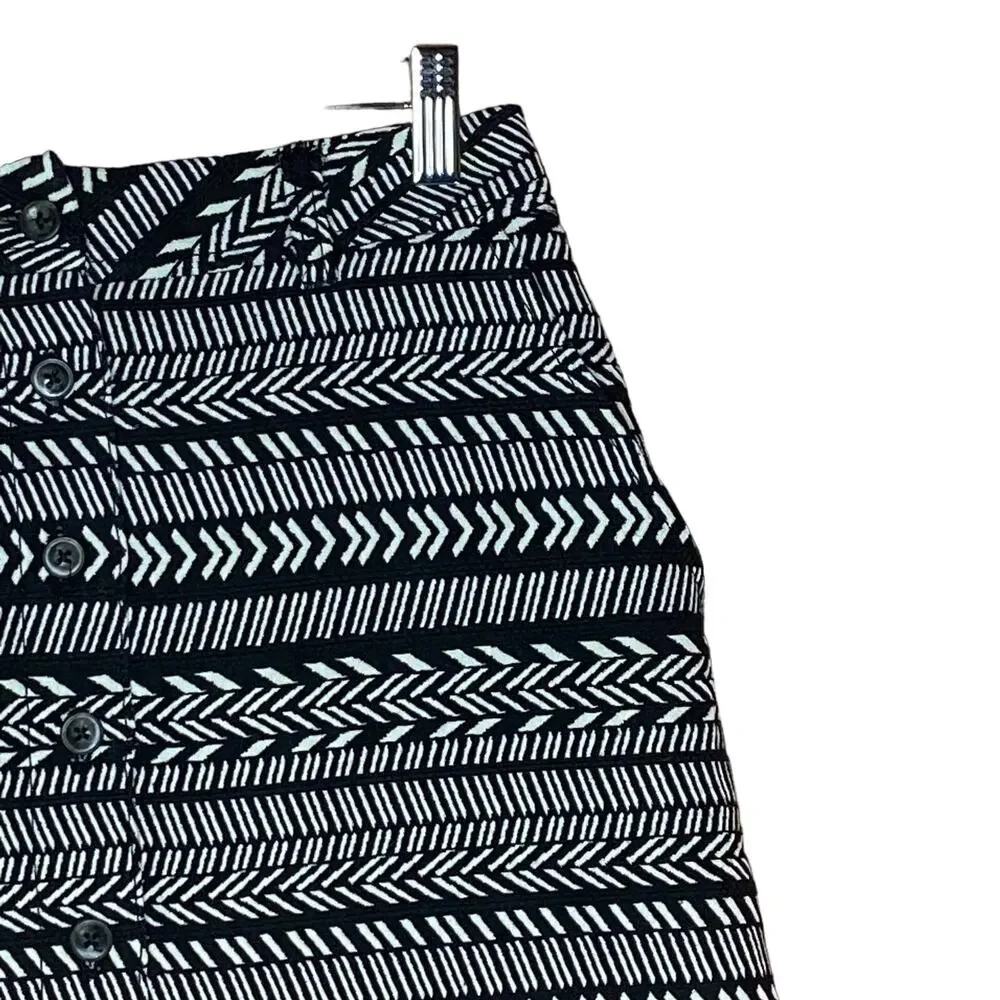 Anthropologie Maeve Sz 4 Geometric Aztec Skirt Button Up Black White Tribal Boho
